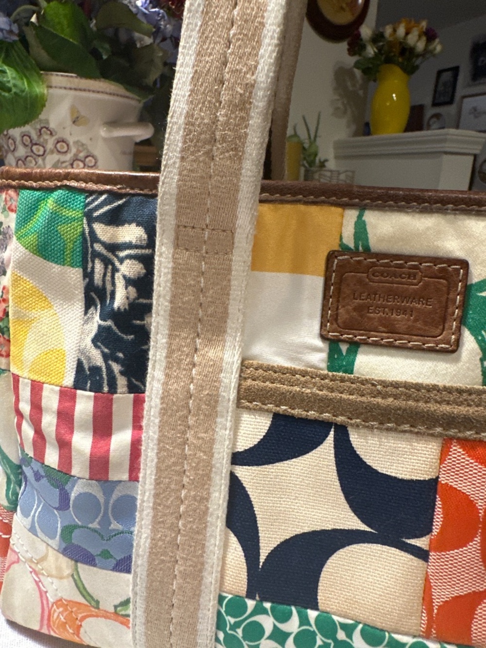 Coach Patchwork Canvas Tote and Wallet - Multicolor with Brown Trim - Picture 2 of 9